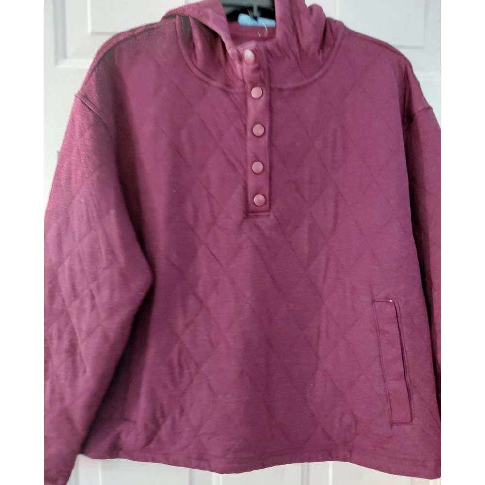 Land's End Women's Quilted Pullover Hoodie Burgundy Lg.